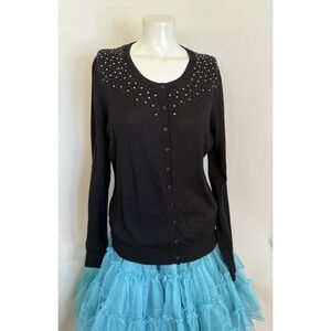 Vintage Central Park West NY Sz XL‎ Sequined Cardigan Sweater Black Buttoned EUC